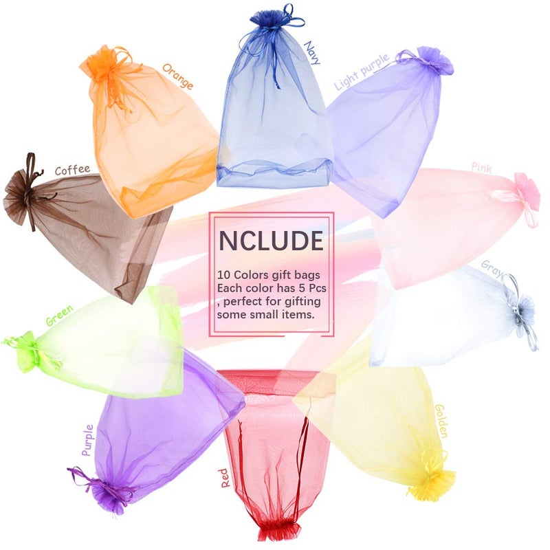 Renashed 50Pcs 8 x 12 Inch Drawstring Organza Gift Bags - Jewelry, Party, Wedding Favor, Festival, Candy Bags (50Pcs Mix Color) - Image 3